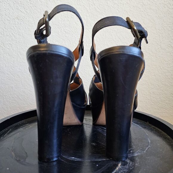 Ash Womens Black Leather Open Toe Ankle Strap Cut Out Platform Heels Size 37 - Picture 5 of 6
